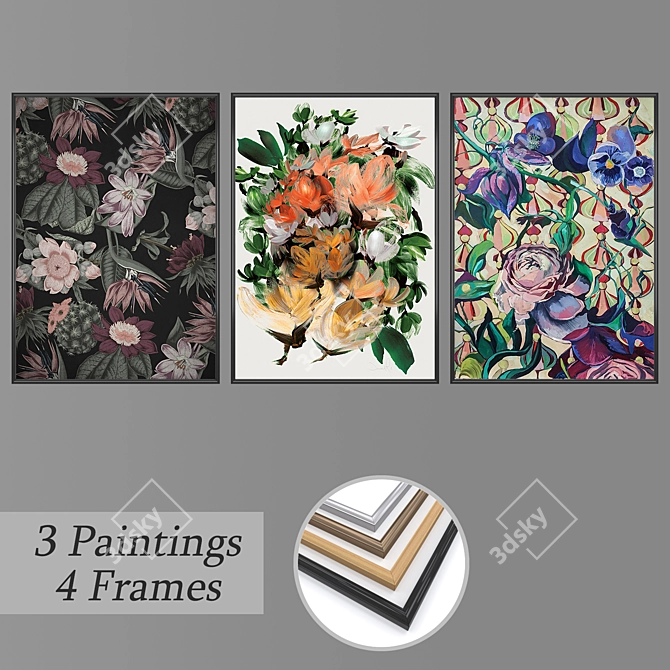 Elegant Frame Set with Wall Paintings 3D model image 1