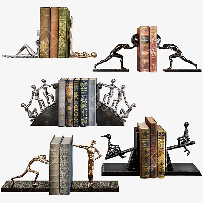 Sleek Metal Bookends Set 3D model image 1