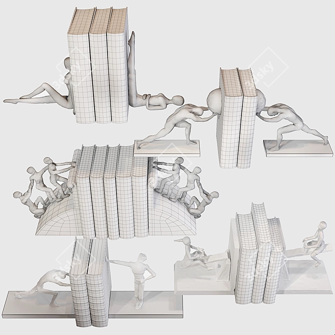 Sleek Metal Bookends Set 3D model image 3