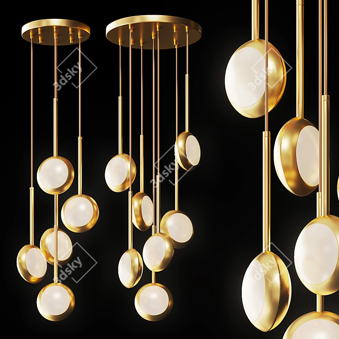 Golden Rim Chandelier with Disc Pendants 3D model image 1