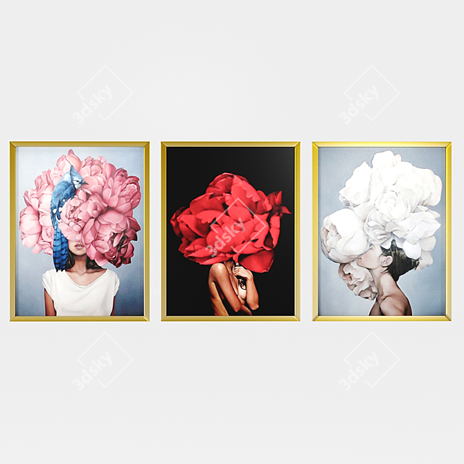 Flower Head Woman Art Framed 3D model image 4