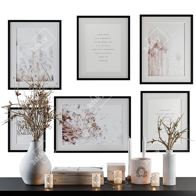 boho chic white cream frames dried plants 3D model image 1