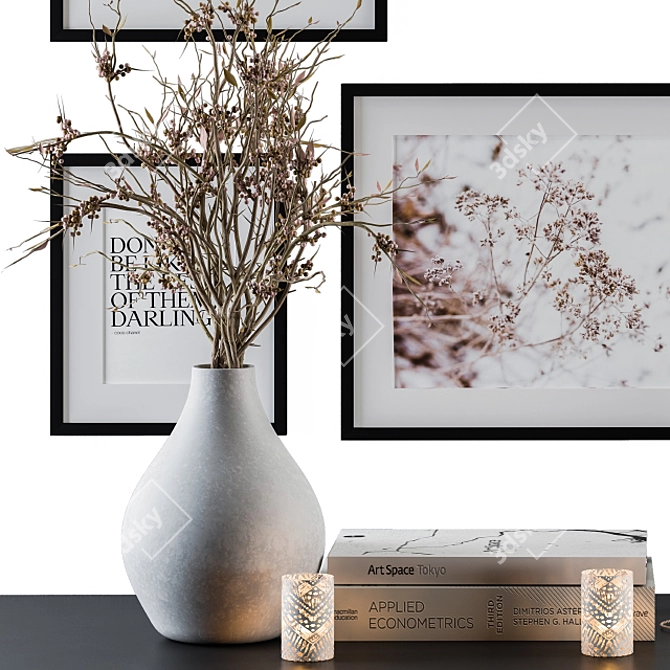 boho chic white cream frames dried plants 3D model image 2