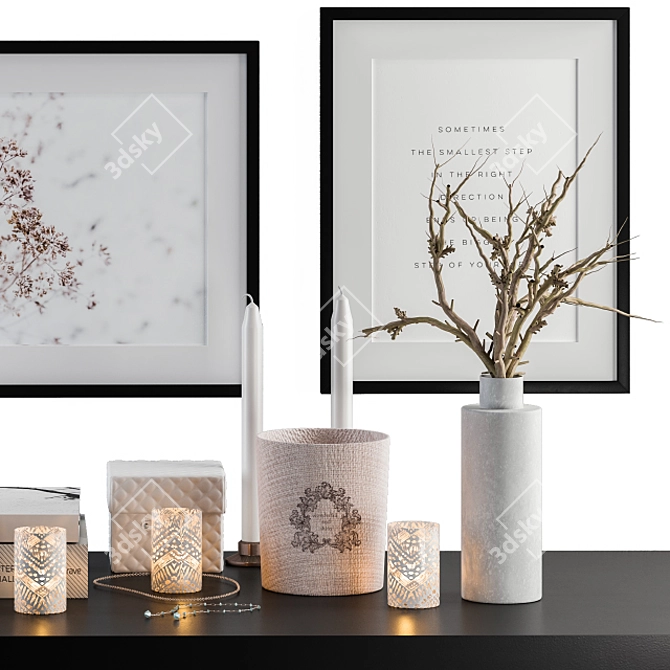 boho chic white cream frames dried plants 3D model image 3