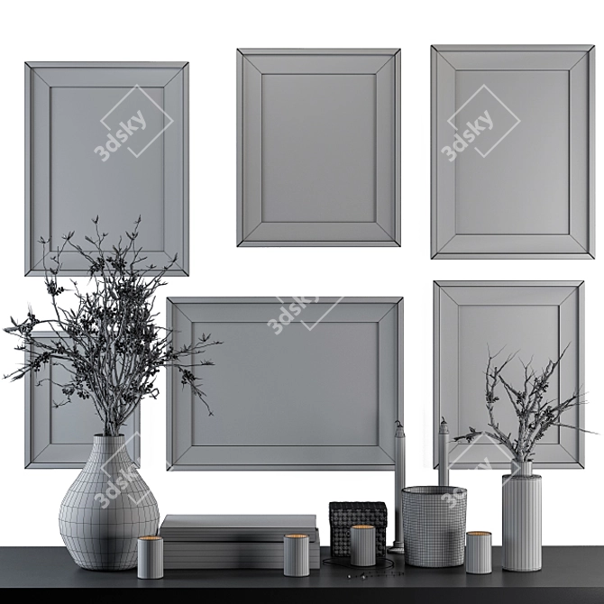 boho chic white cream frames dried plants 3D model image 4