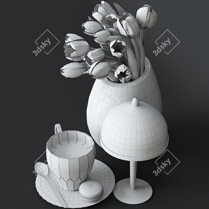 Morning Delights: Coffee, Macarons & Blooms 3D model image 4