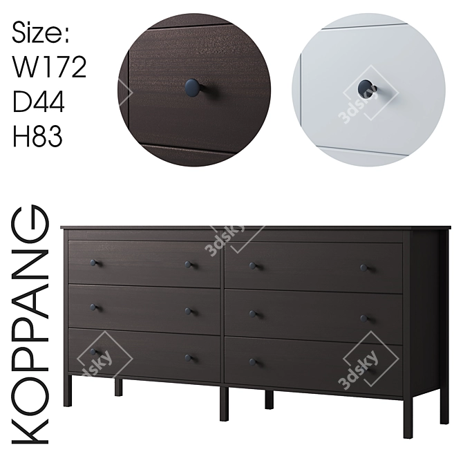 KOPPANG 6-Drawer Chest: Brown & White - Sleek and Spacious 3D model image 1