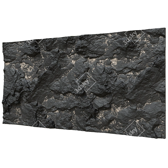 Sleek Black Stone Wall 3D model image 2