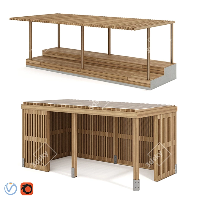 Elegant Wooden Veranda and Canopy with Stands 3D model image 6