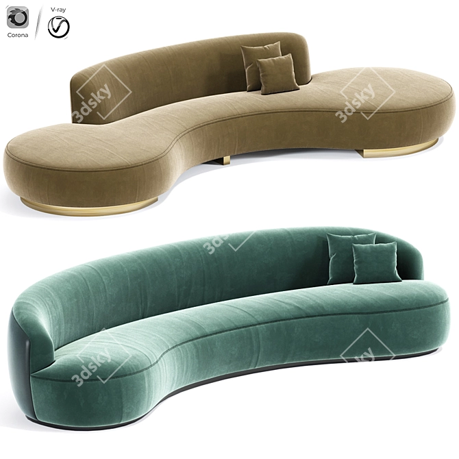 Elegant Pierre Augustin Rose & Serpentine Kagan Sofas 3D model image 1