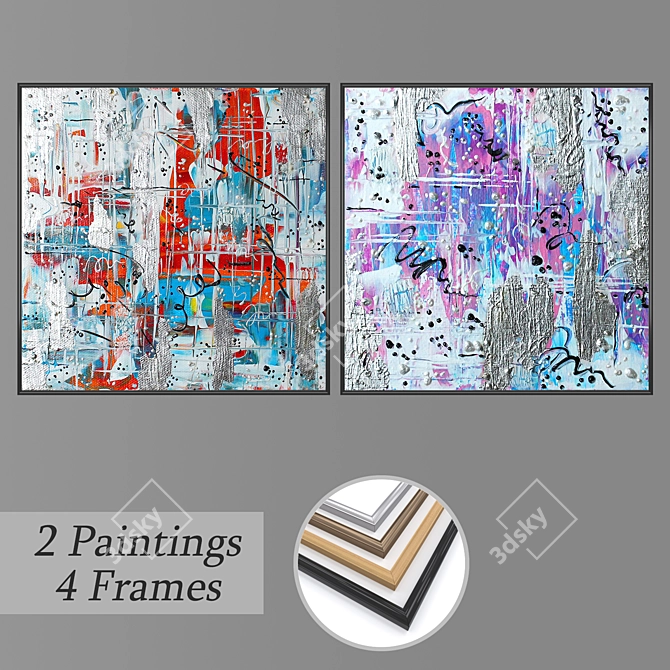 Artistic Wall Paintings Set with Various Frames 3D model image 1