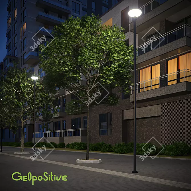 Modern City Street and Park Luminaire 3D model image 2