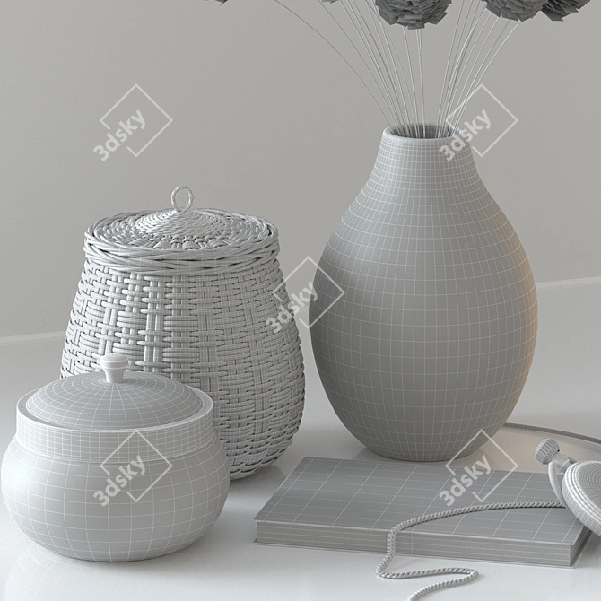Rattan Basket Decor Set 3D model image 5