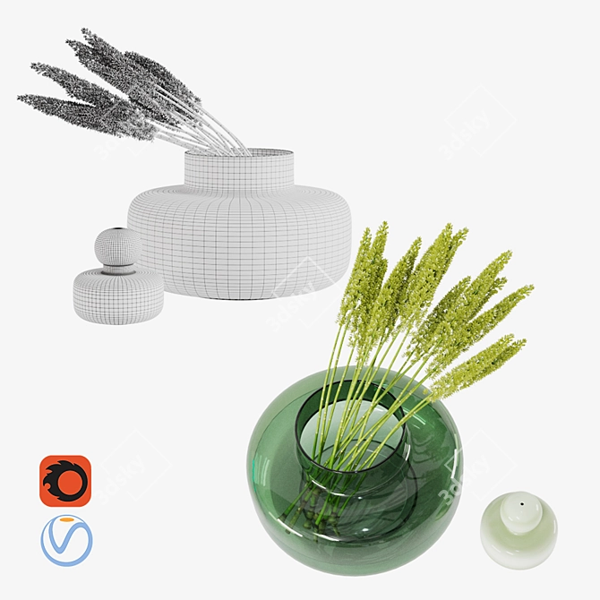 Elegant Glass Vase Set 3D model image 2