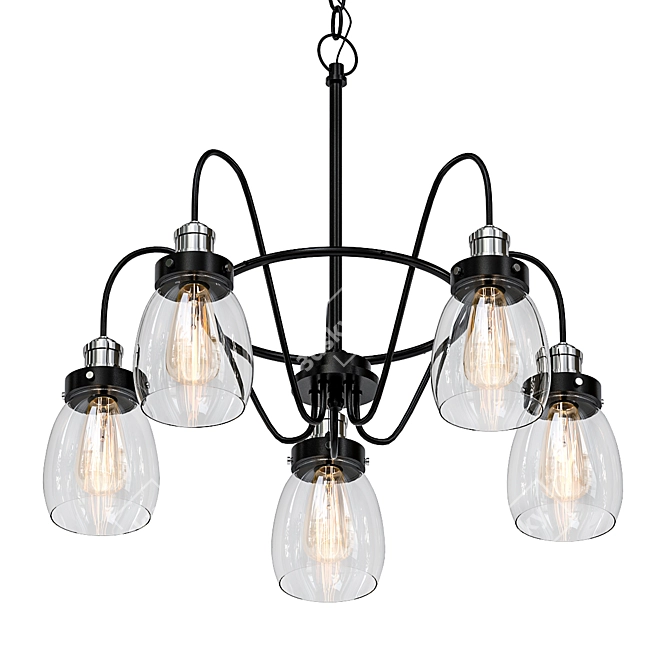 Rustic Pewter Chandelier: Crofton 5-Light 3D model image 1