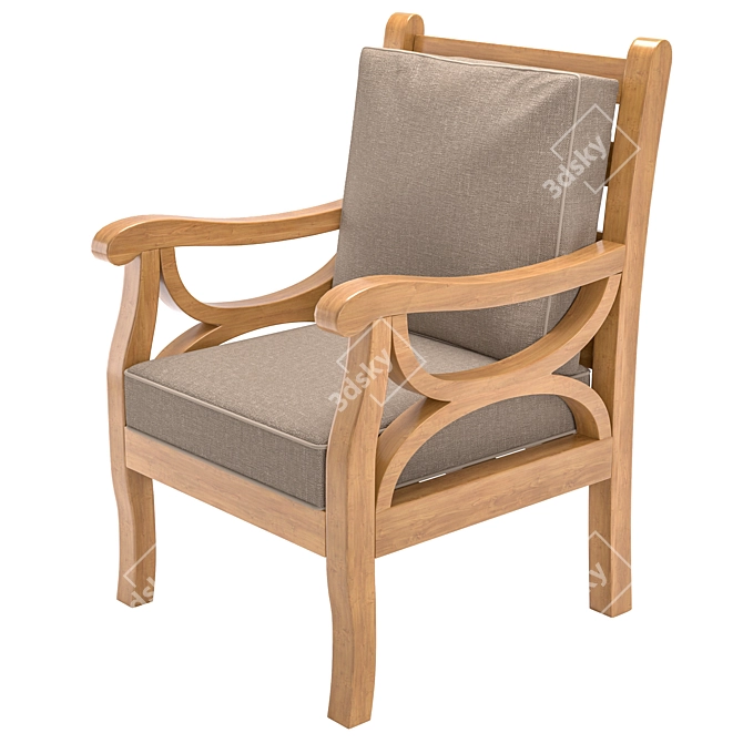 Rustic Wooden Outdoor Chair 3D model image 2