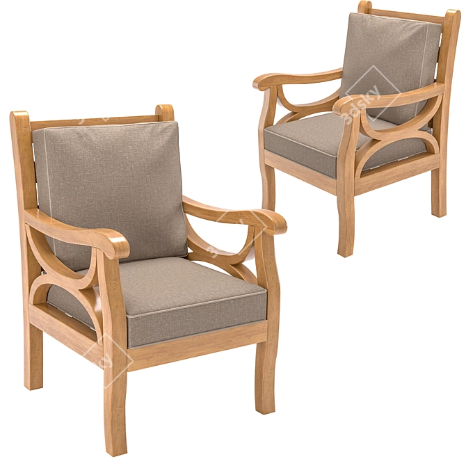 Rustic Wooden Outdoor Chair 3D model image 3