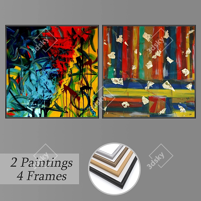 Elegant Set of Wall Paintings 3D model image 1