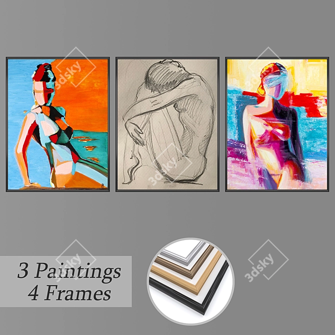 Versatile Set of 3 Wall Paintings 3D model image 1