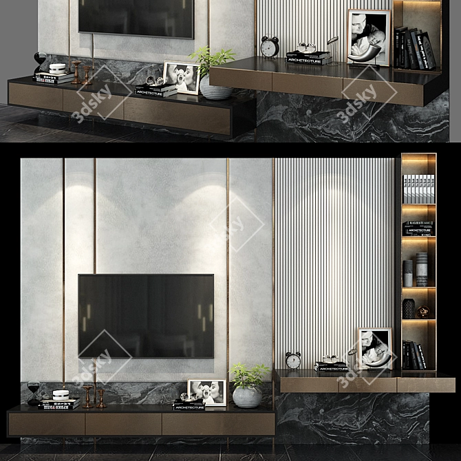 Sleek TV Shelf Set 119 3D model image 1