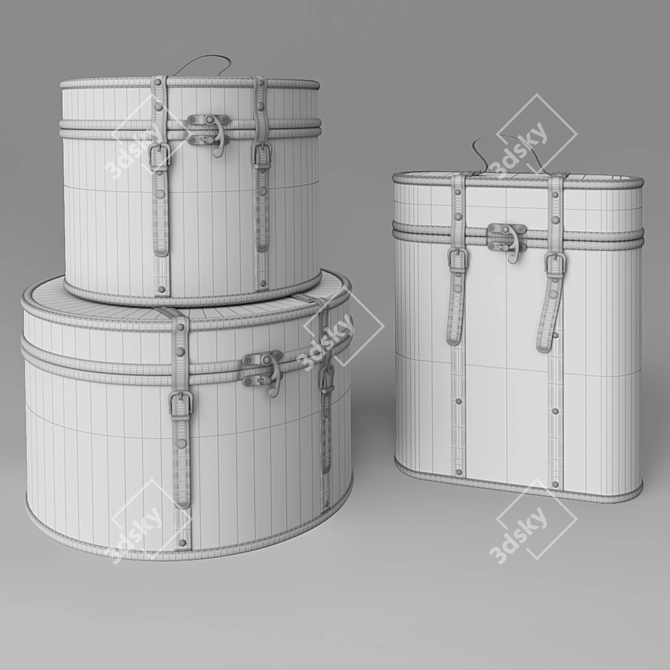 Vintage Round Chests: Industrial-Style Storage 3D model image 2