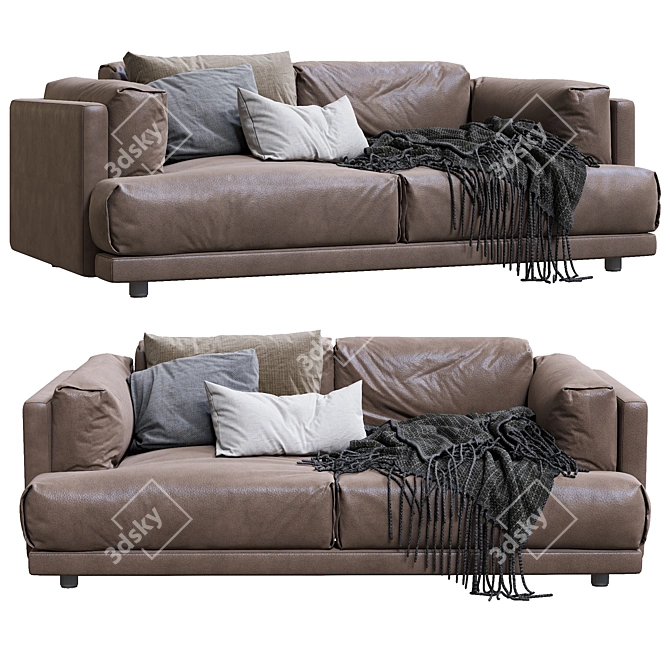 Modern Italian Leather Sofa Family Lounge 3D model image 1