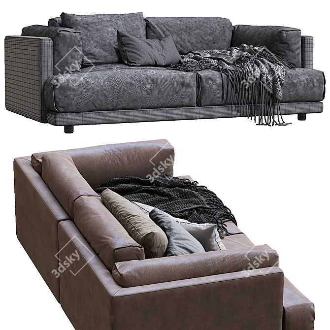 Modern Italian Leather Sofa Family Lounge 3D model image 5