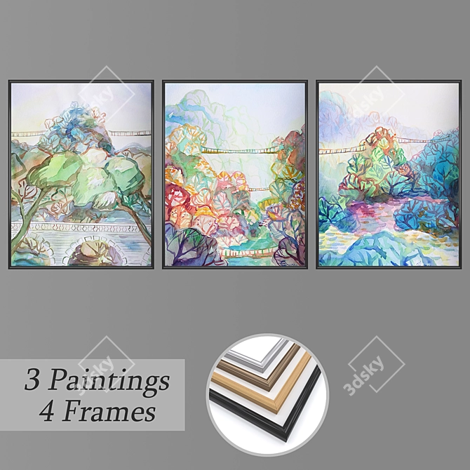 Modern Wall Art Set with Multiple Frame Options 3D model image 1