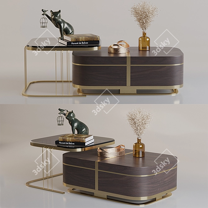 Elegant Gold Nesting Coffee Table 3D model image 1