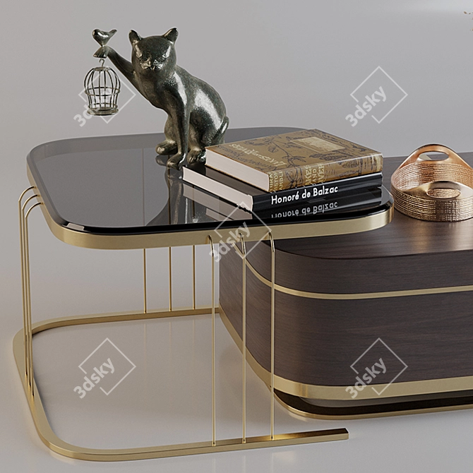 Elegant Gold Nesting Coffee Table 3D model image 2