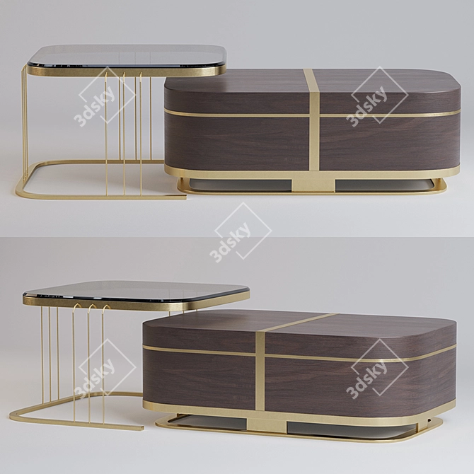 Elegant Gold Nesting Coffee Table 3D model image 5