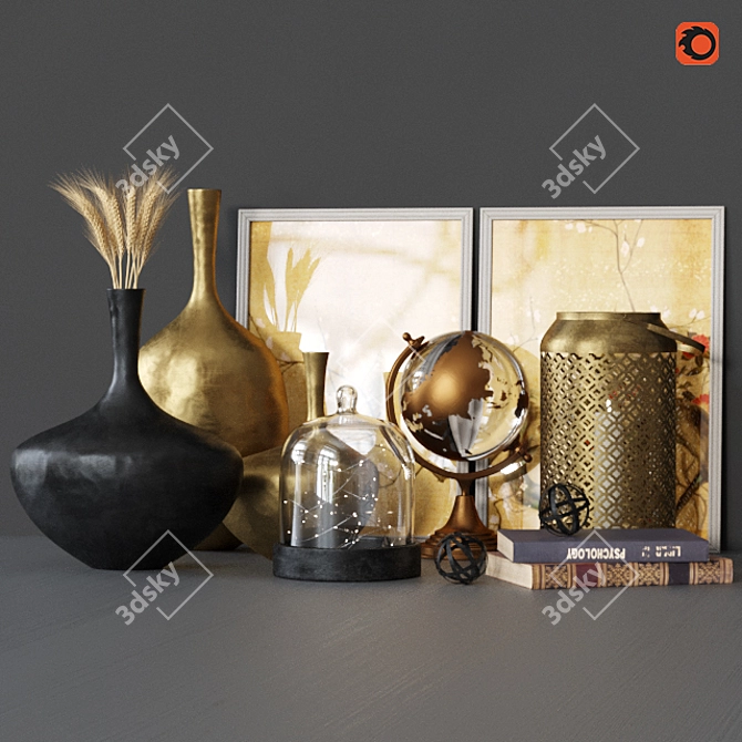 Golden Luxury Decor Set 3D model image 1