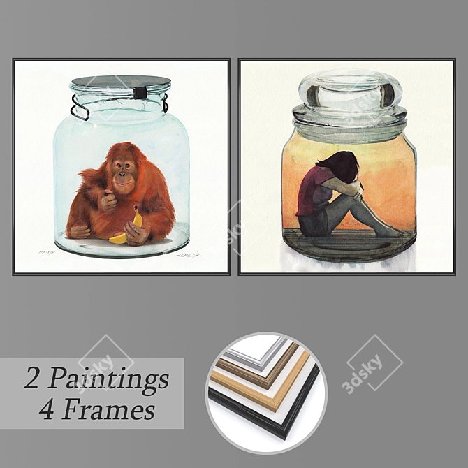 Eclectic Wall Art Set with Frames 3D model image 1