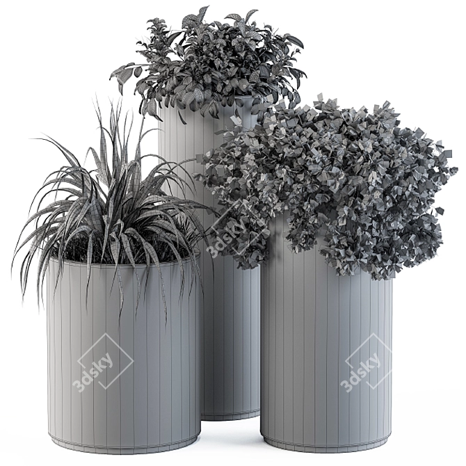 Deluxe Metal Pot Set - Outdoor Greenery 3D model image 1