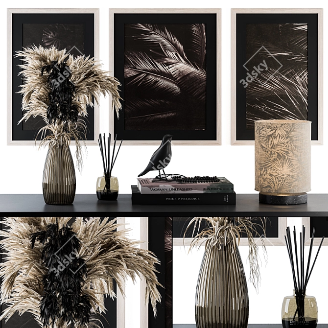 Rustic Charm: Dried Plants & Lampshade 3D model image 1