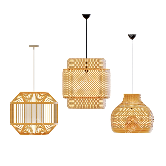 Lush Rattan Pendant Light 3D model image 1