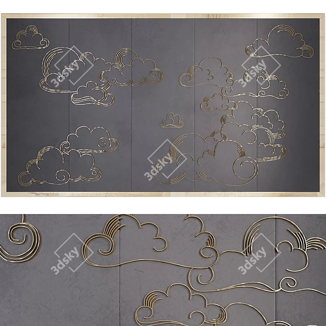 Golden Cloud Waves Wall Panel 3D model image 1