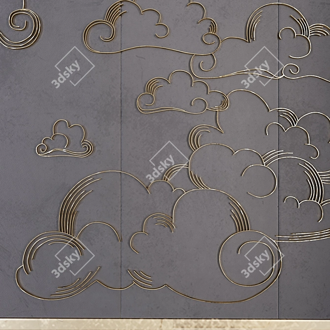 Golden Cloud Waves Wall Panel 3D model image 3