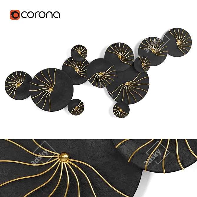 Elegant Black&Gold Metal Wall Decor 3D model image 1