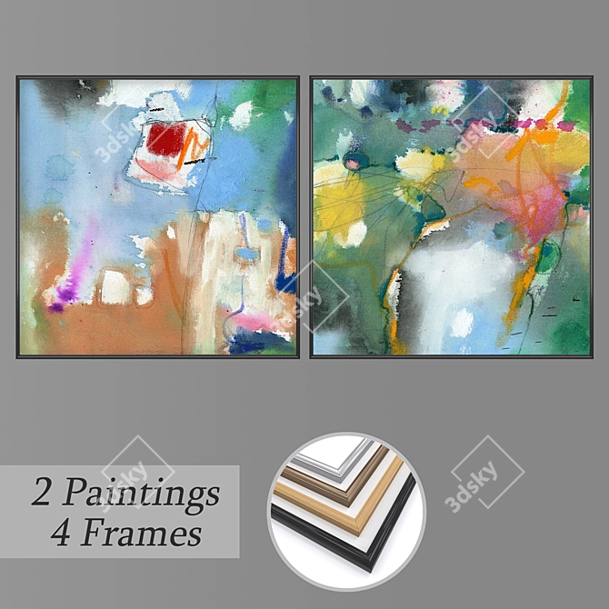 Artful Abstractions: Set of 2 Wall Paintings 3D model image 1
