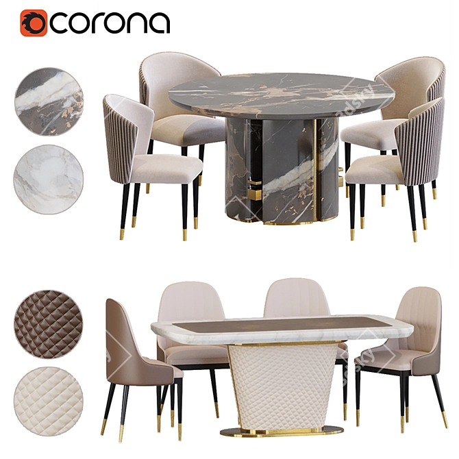 Contemporary Italian Marble Dining Set 3D model image 1