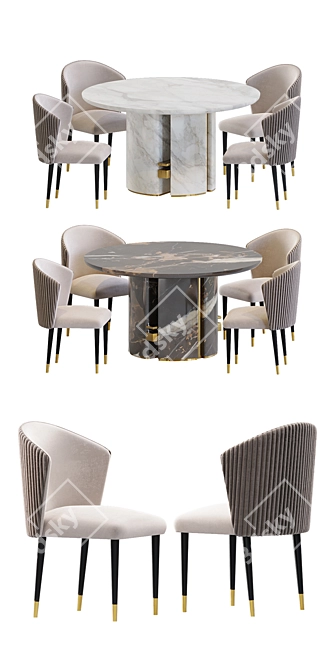 Contemporary Italian Marble Dining Set 3D model image 2