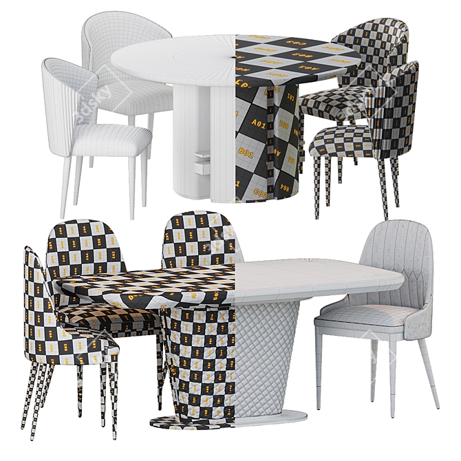 Contemporary Italian Marble Dining Set 3D model image 5