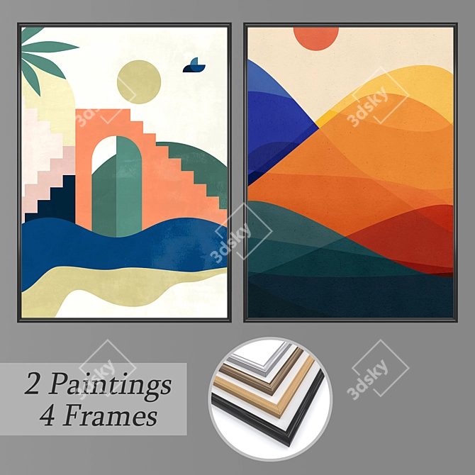 Artful Set of Wall Paintings 3D model image 1