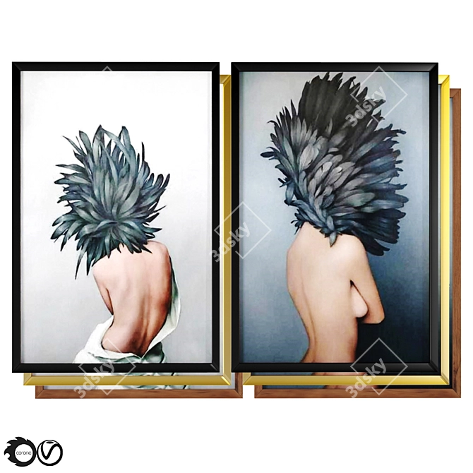 Feathered Beauty: 3 Unique Framed Art 3D model image 4