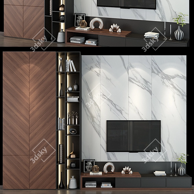 Modern TV Stand Shelving Unit 3D model image 1