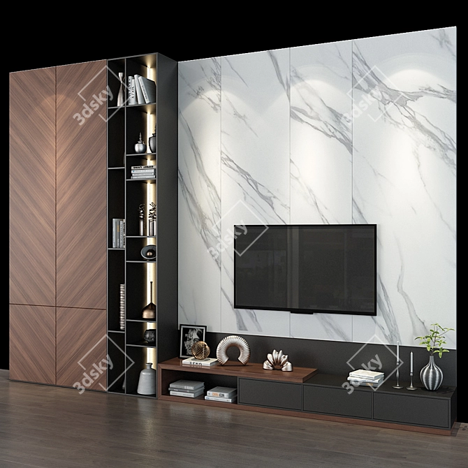 Modern TV Stand Shelving Unit 3D model image 2