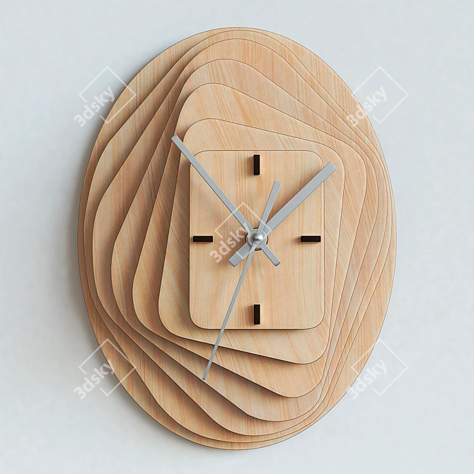 Modern Wooden Wall Clock 3D model image 1