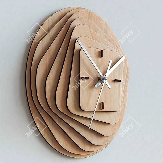 Modern Wooden Wall Clock 3D model image 2