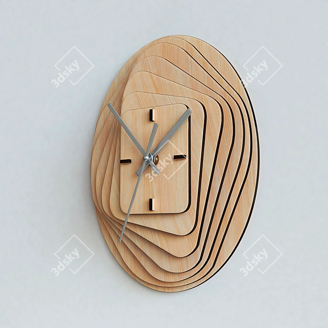 Modern Wooden Wall Clock 3D model image 3